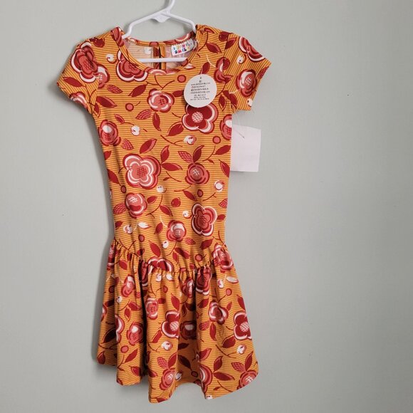 Dot Dot Smile Dress Girl's 3/4 Toddler Orange Floral Flapper NWT - Picture 1 of 2